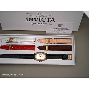 Invicta Lupah 49816 Women's Gold Tone Dress Watch 29mm w/ 5 Leather Straps NIB
